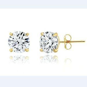Solid 14k Yellow Gold Round Stone Prong Set Stud Push Back Earrings Size 2.5mm